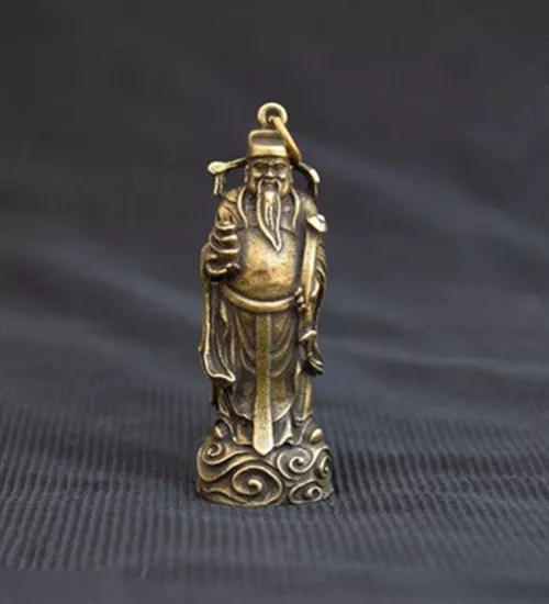 Chinese brass Carved god of wealth mini lucky Buddha statue Pendant