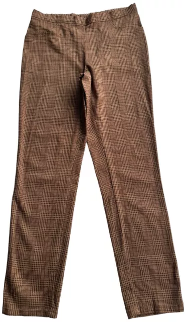 White Stag Elastic Waist Pants Womens Petite Small Brown Houndstooth Straight