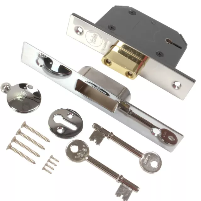 High Security Yale 5 LEVER DEADLOCK 79mm Mortice Latch Door Bolt Chrome Finish