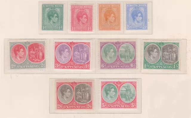 (F191-39) 1938-42 St Kitts Nevis part set of 10stamps KGVI 1/2d to 5/- MH (AN)
