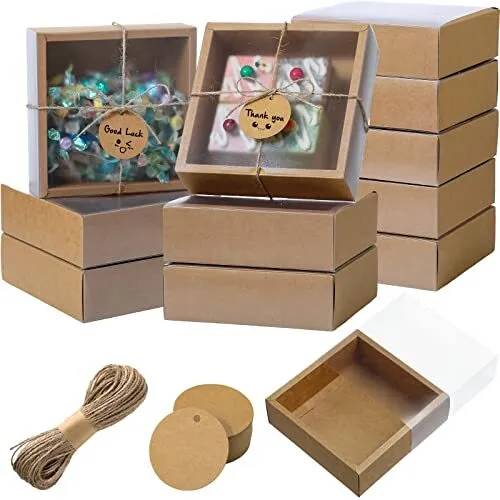 PAPER FAIR 5PCS Crystal White Glitter Nesting Gift Box Set, Flat Square  Cardboard Box with Lid