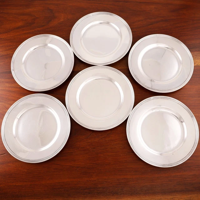 6 International Art Deco Sterling Silver Butter Plates #H 418 Elegant No Mono