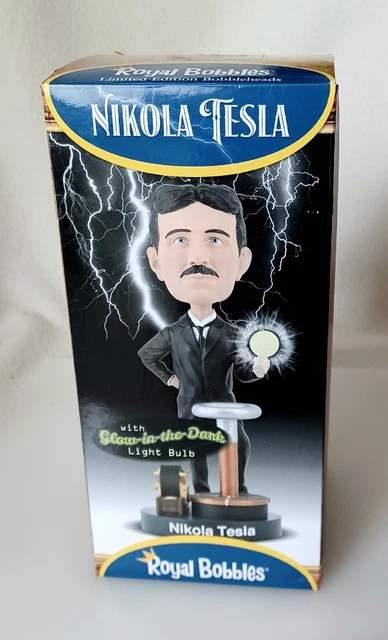 NEW Royal Bobbles NiKOLA TESLA BOBBLEHEAD with a Glow-in-The-Dark Light Bulb