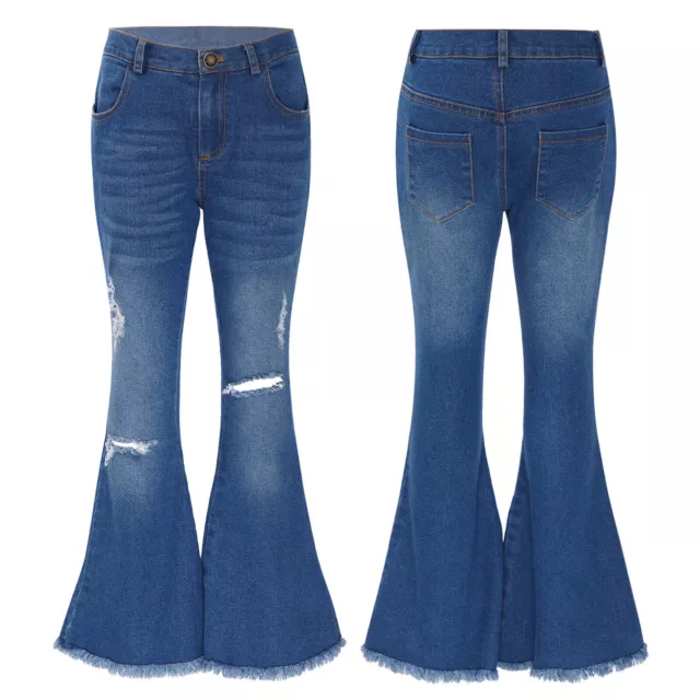 Jeans per ragazza strappati svasati jeans legging campana pantaloni inferiori casual orlo grezzo pantaloni
