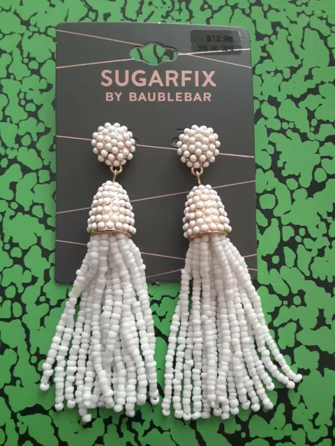 Authentic Sugarfix by Baublebar Beaded Tassel Earrings - New - WHITE