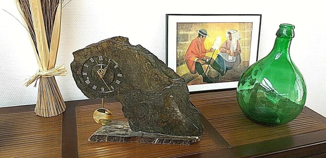 Pendule/Horloge À Balancier Montée Sur Pierre Naturelle - Chiffres Romains -