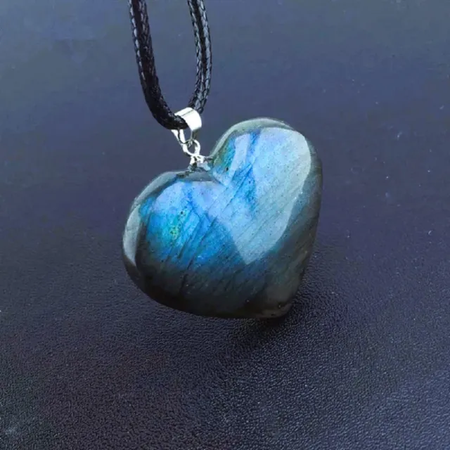 Natural Labradorite Stone Crystal Heart Pendant Necklace for Balance Strength