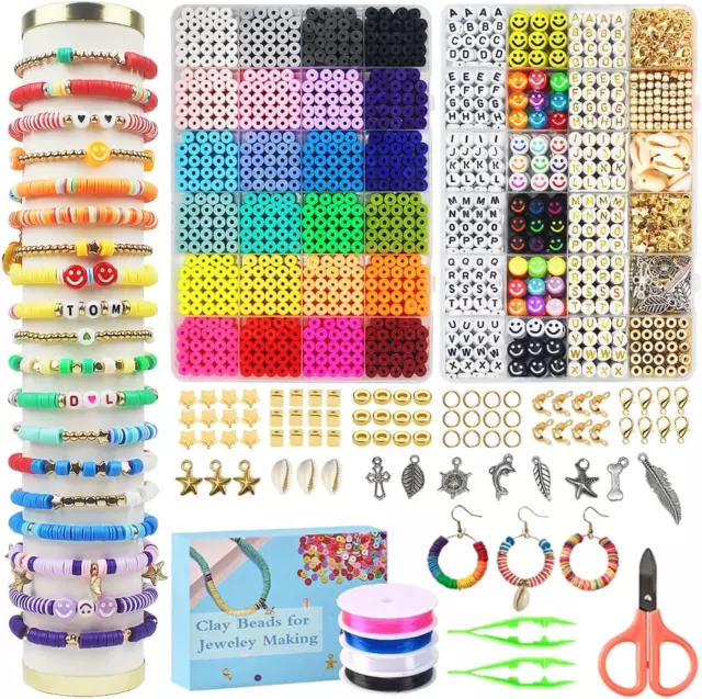 7200 Clay Beads Bracelet Making Kit,24 Colors Spacer Flat Beads for Jewelry Maki