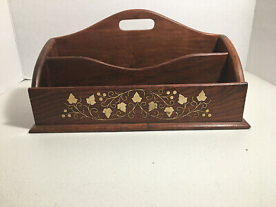 Wooden Two Slotted Mail Holder/Organizer with Metal Inlay of Vines Leaves India