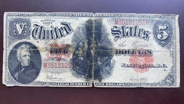 1907 Five Dollar United State Note Large Size Note Bill $5 Circulated #56351
