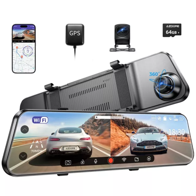 Spiegel Dashcam 11.8 mit WiFi & GPS  LCD 2K 170°Vorne+1080P 150°Hinten PG17