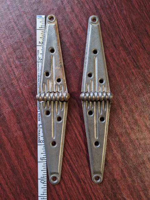 Pair of Antique Ribbed Rusty Rustic Vintage Barn Strap Hinges, 2" By 10 "