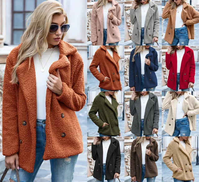 Womens Teddy Bear Coats Jacket Winter Fleece Fur Long Sleeve Cardigans Overcoat