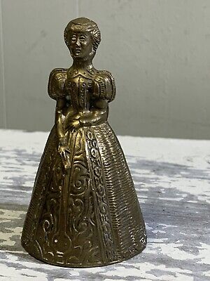 Antique Brass Victorian Lady Figurine Hand Bell, 4" h (2E)