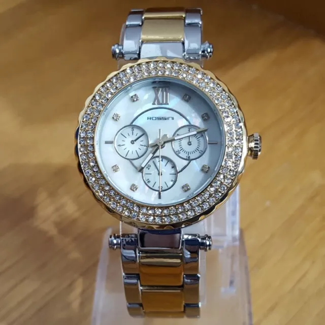 Mens Ladies 2-tone Gold Silver Bracelet Rossini Embellished Fashion Analog Watch