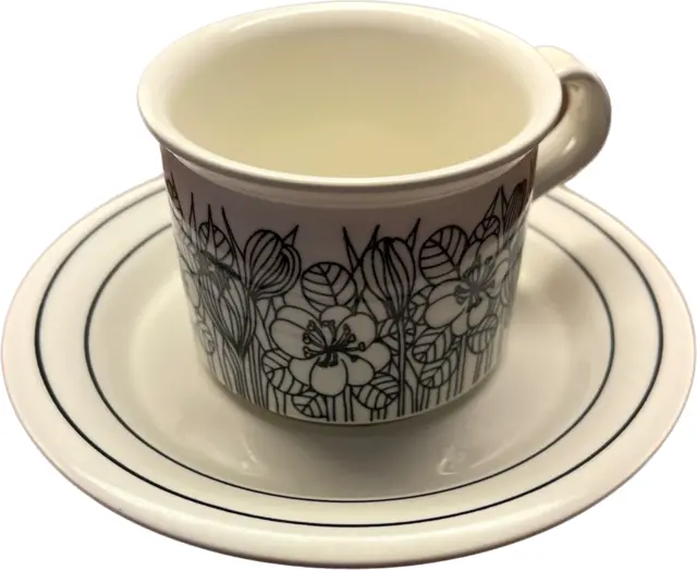 Arabia Of Finland Krokus Cup & Saucer Black White Esteri Tomula Coffee Tea