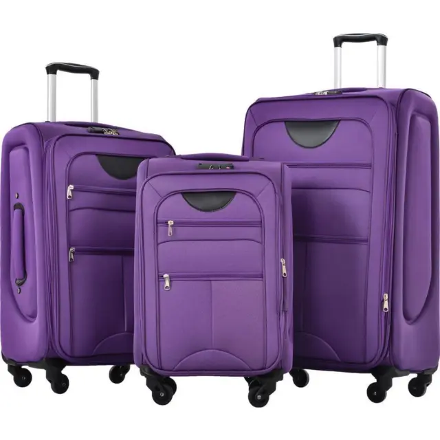 3 Piece Set Suitcase Upright Spinner Softshell Lightweight Luggage Travel Set