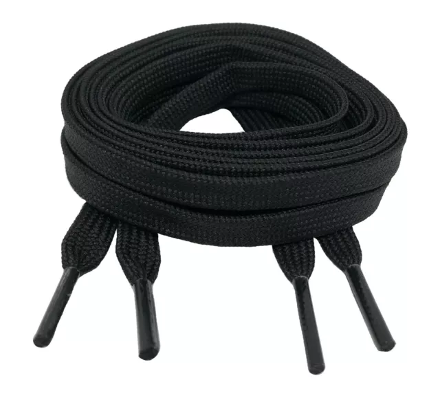 FLAT BLACK SHOE LACES LONG SHOELACES - 8mm wide - 11 LENGTHS - VERY HIGH QUALITY
