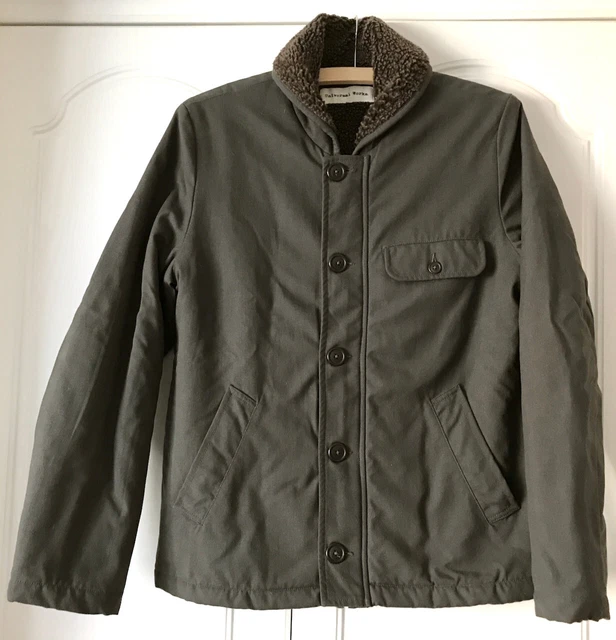 Universal Works N1 Deck Jacket Khaki Green Fleece Lined Small Shearling