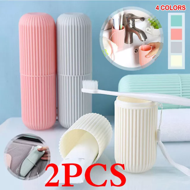 2PCS Portable Toothbrush and Toothpaste Storage Box Holder Travel Bathroom Case