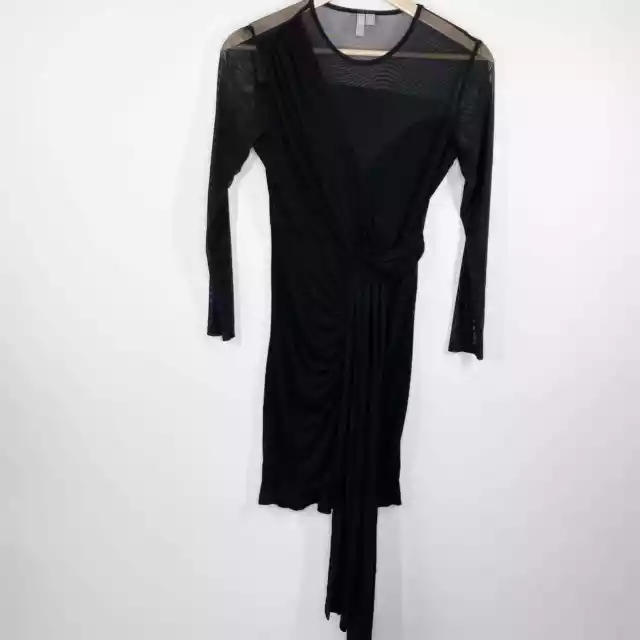 ASOS Black Long Sleeve Sheer Mesh Drapey LBD Mini Dress Women's Size 4