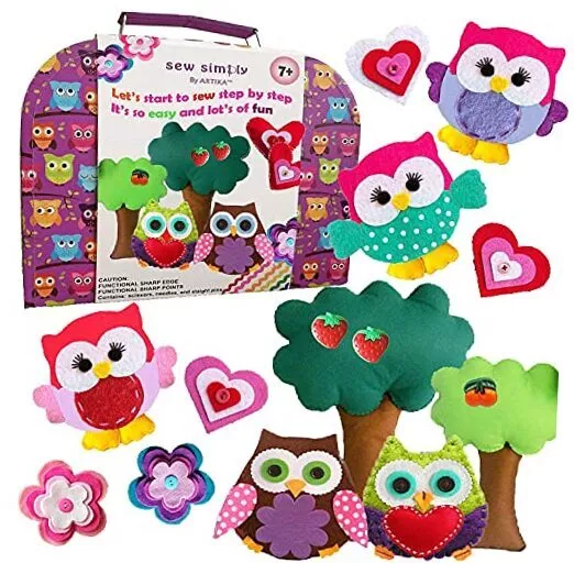 ARTIKA Themed Kids Sewing Kit with Booklet, Stencil & Travel Case Owl