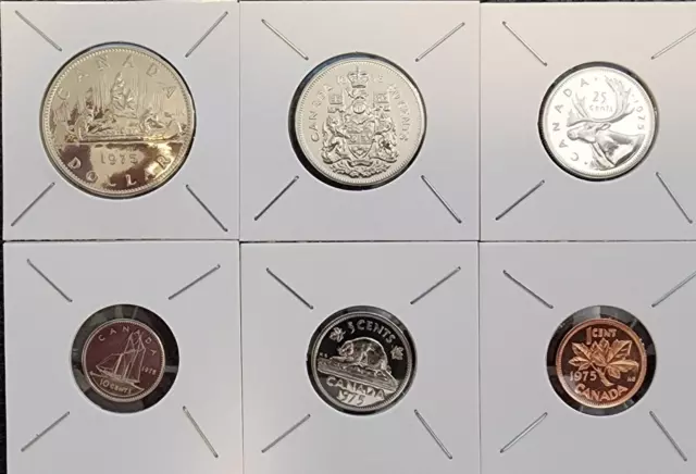 1975   Canada  1, 5, 10, 25, 50 Cents, $1 Dollar 6 Coin Set  - UNC - # 28128