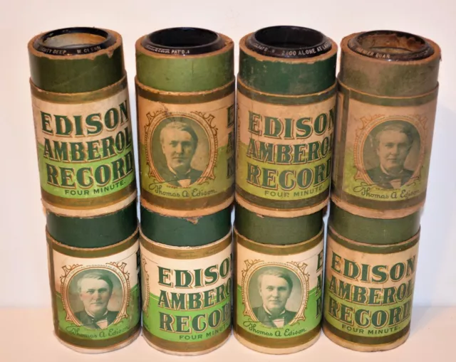 8 Antique Edison Amberol Moulded Cylinder Records w boxes 2800,3514,2000,3959