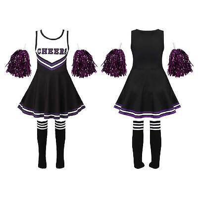 Bambine Da Cheerleader Danza Outfit School Uniform Crop Top + Gonna Costume Set 2
