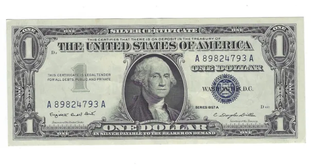 1957 A $1 Circulated Silver Certificate Paper Money Currency One Dollar Currency