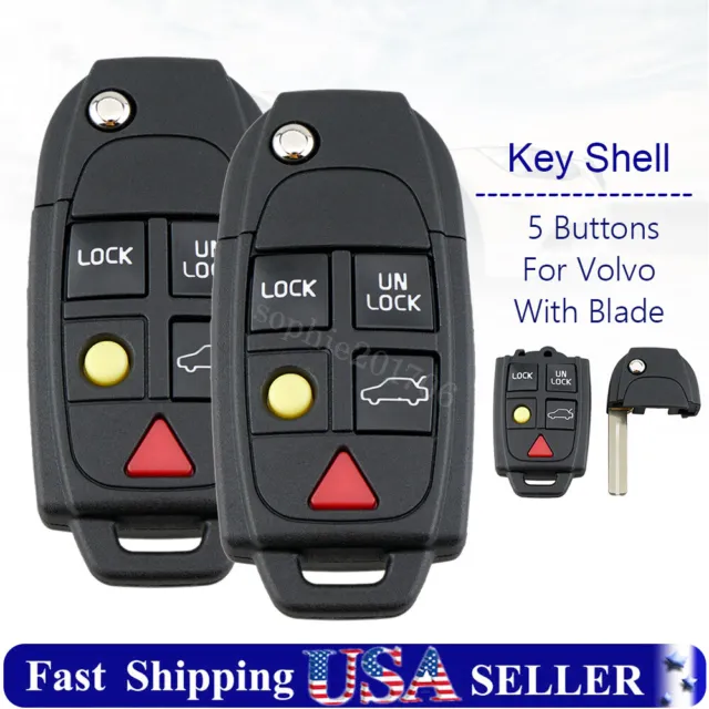 2 Replacement for Volvo XC70 XC90 S60 S80 V70 Car Remote Flip Key Fob Shell Case