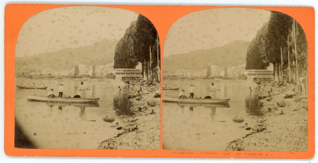 Stereo, Suisse, Clarens-Vernex, lac de Genève Vintage stereo card -  Tirage al