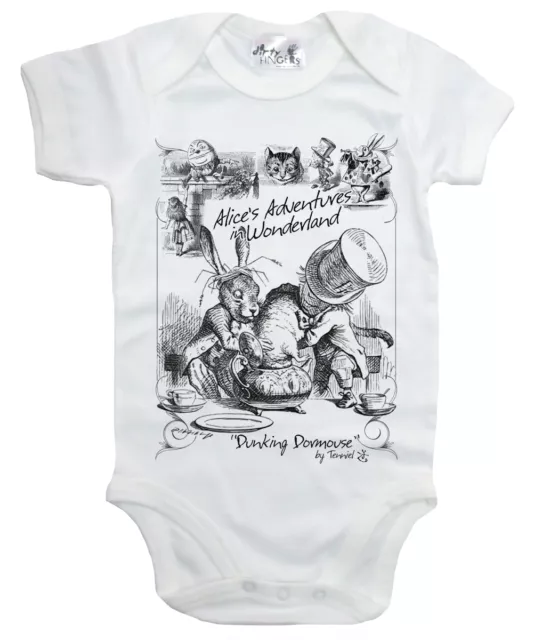 Alice Wonderland Baby Bodysuit "Dunking Dormouse" Mad Hatter Tea Party Babygrow