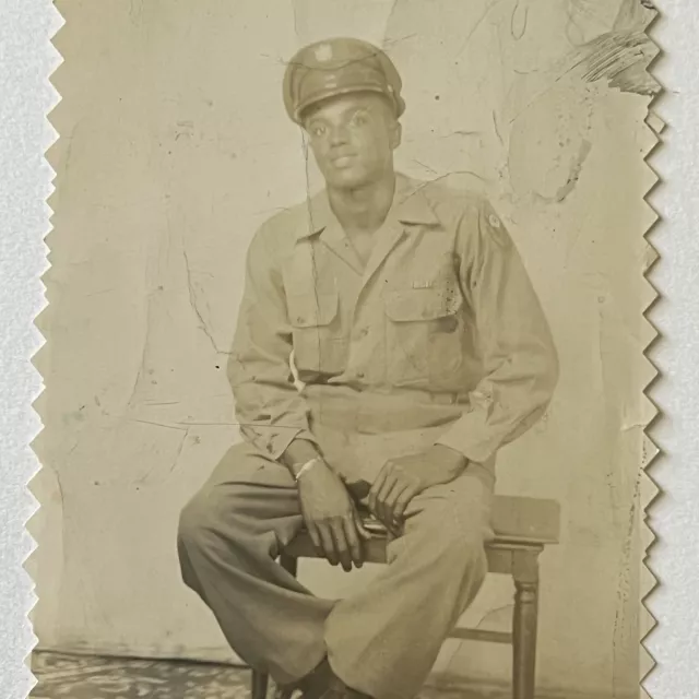 Vintage Snapshot Photograph Handsome Black African American Man Military Uniform 2