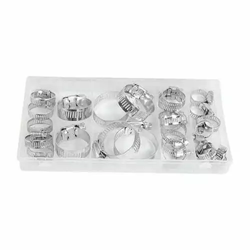 Assortiment de 26 colliers de serrage en acier zingué en coffret 16 a 40 mm