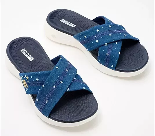 Skechers On-the-GO Patriotic Slide Sandals - Starry-Denim-9M A600840 NEW