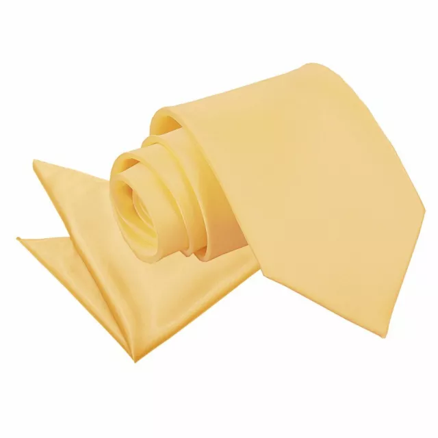 Set quadrato classico cravatta e tasca da uomo giallo pallido raso semplice di DQT
