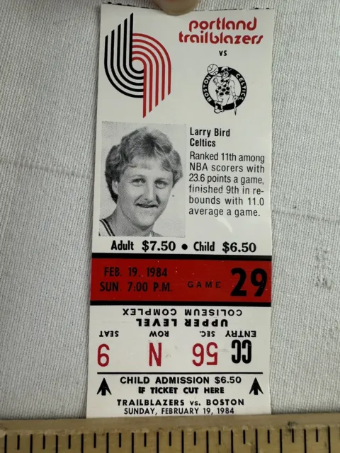 Feb. 19 1984 NBA TICKET STUB BOSTON CELTICS vs Blazers 300th sellout LARRY BIRD