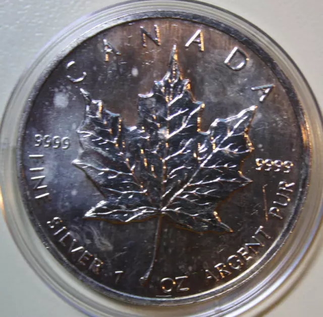 Canada-Canada Maple Leaf 5 Dollars 1991 Silver 1 Oz F#5518 ST-BU in Capsule