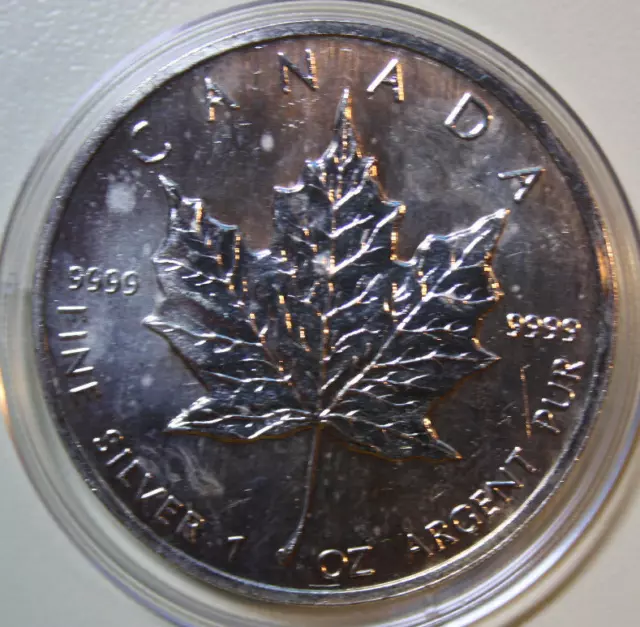 Kanada-Canada Maple Leaf 5 Dollars 1991 Silver 1 Oz F#5518 ST-BU in Kapsel