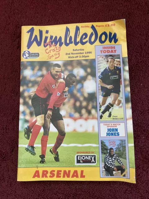 Wimbledon V Arsenal - 2-11-1996 - Premier League Match Day Programme