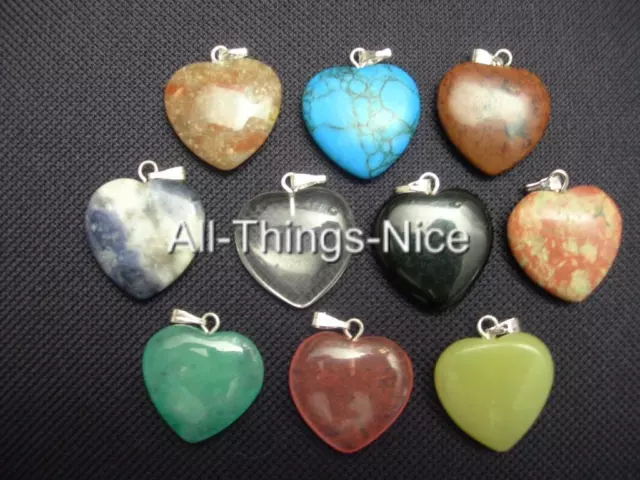 10 Mix Gemstone 20mm Love HEART Pendants Charm For Necklace Jewellery Making