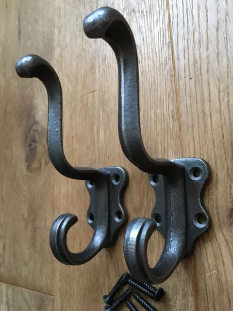 A Pair Of Lovely Antique Style Cast Iron Double Coat Hook Coathook Hanger H1
