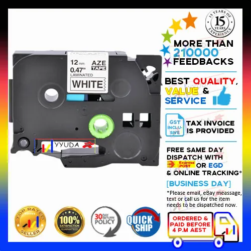 5pcs TZ-231 TZe-231 Brother Black on White P-Touch Label Tape 12mm 0.47 Lamina