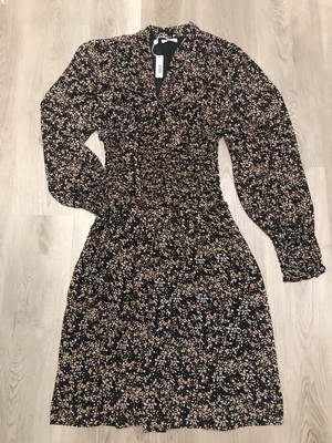 Max Studio Floral Midi Dress Smocked Waist & Cuff NWT SZ XL Deep V-neck MSRP $80