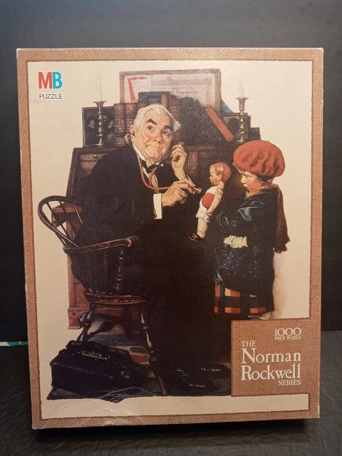 Vintage MB Norman Rockwell Textured Puzzle Doctor & Doll 1000 Pieces #4868-6 #45