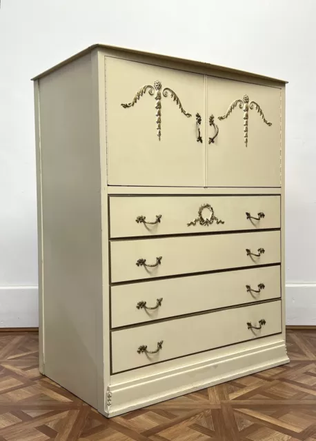 Vintage Olympus French Style Tallboy Cabinet Double Door Storage Over 4 Drawers