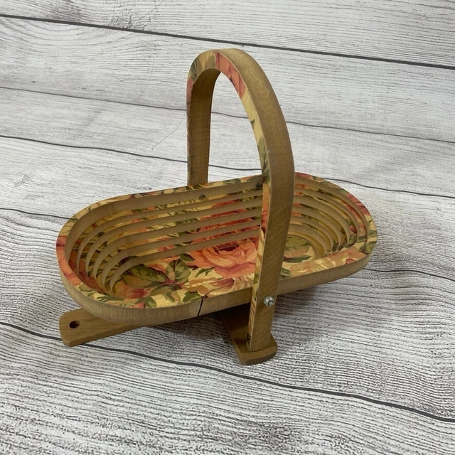 Handmade Vtg Wooden Folding Collapsable Basket Farmhouse Mid Century MCM Decor