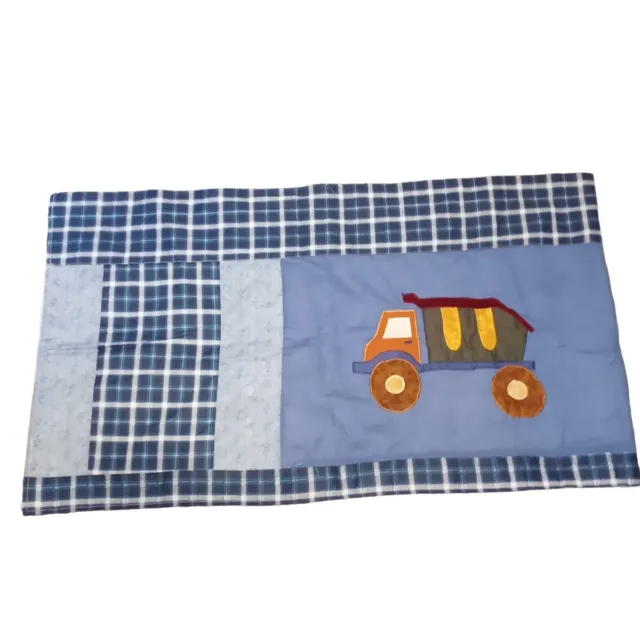 Dump Truck Theme Blue Plaid Child's Bedroom Window Valance +3" Rod Pocket x2