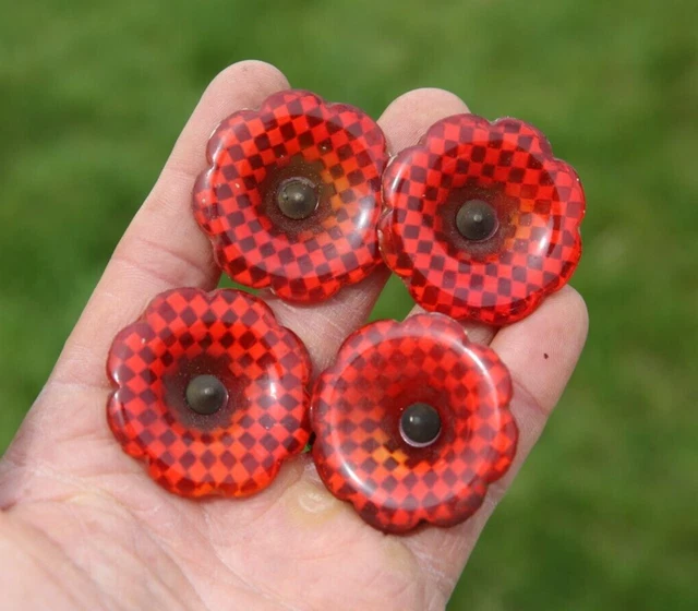 Vintage Pressed Glass Flower Curtain Tie Backs Set Of Four Checkered Red window